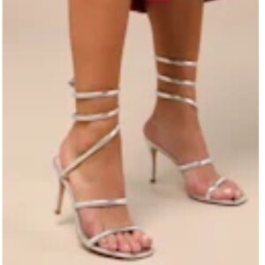 Lulu’s silver ankle wrap heels